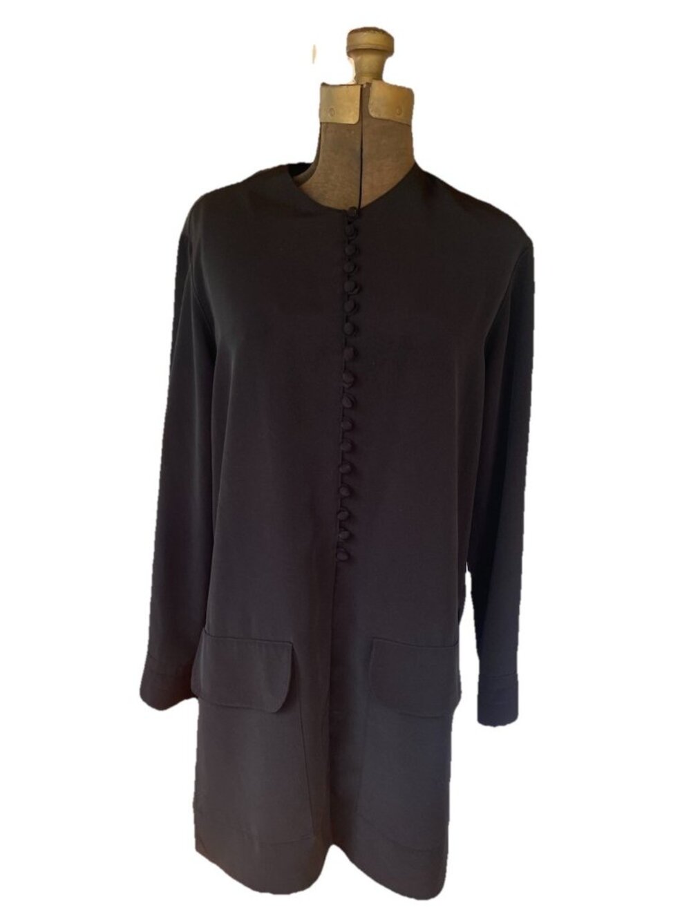 Vintage Ester Ken Paris Tunic Top Mandarian Large Black Asian Button Front